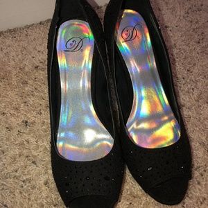 Open Toe Black Heels